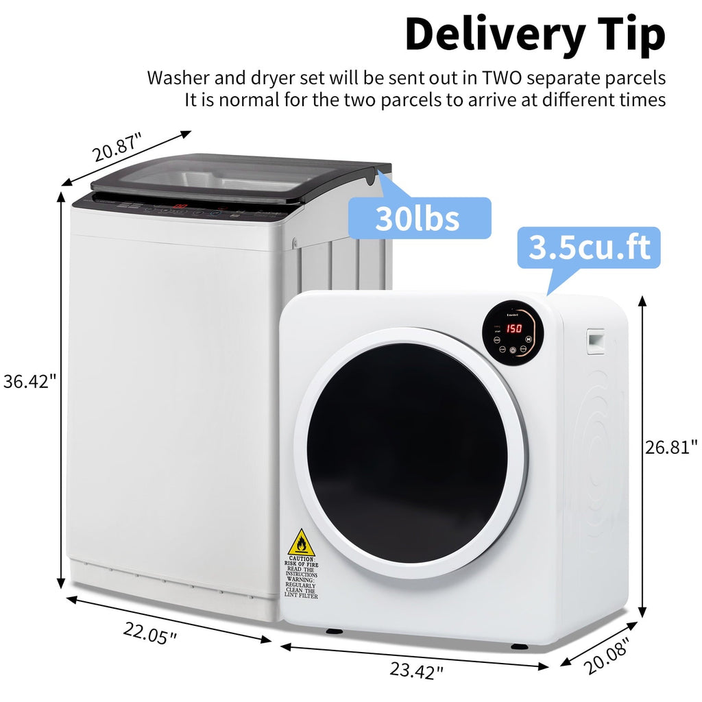 Ktaxon 17.8LBS Full Automatic Washing Machine and 3.5CuFt Portable Clothes Dryer Set, Compact Laundry Washer and Dryer Combo Set with Stainless Steel Inner Tub, for Apartment, Dorms, Home