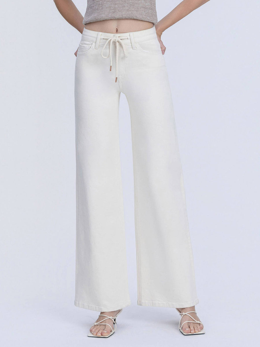 HIGH RISE NATURAL COLOR DRAWSTRING WIDE LEG
