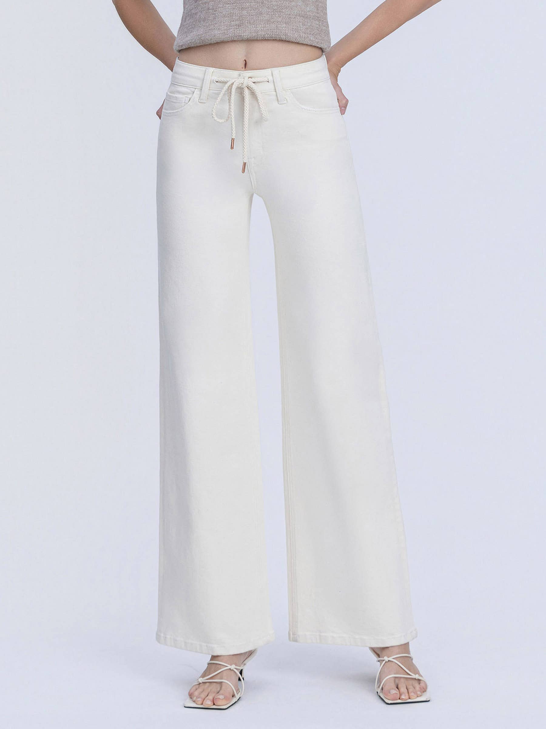 HIGH RISE NATURAL COLOR DRAWSTRING WIDE LEG