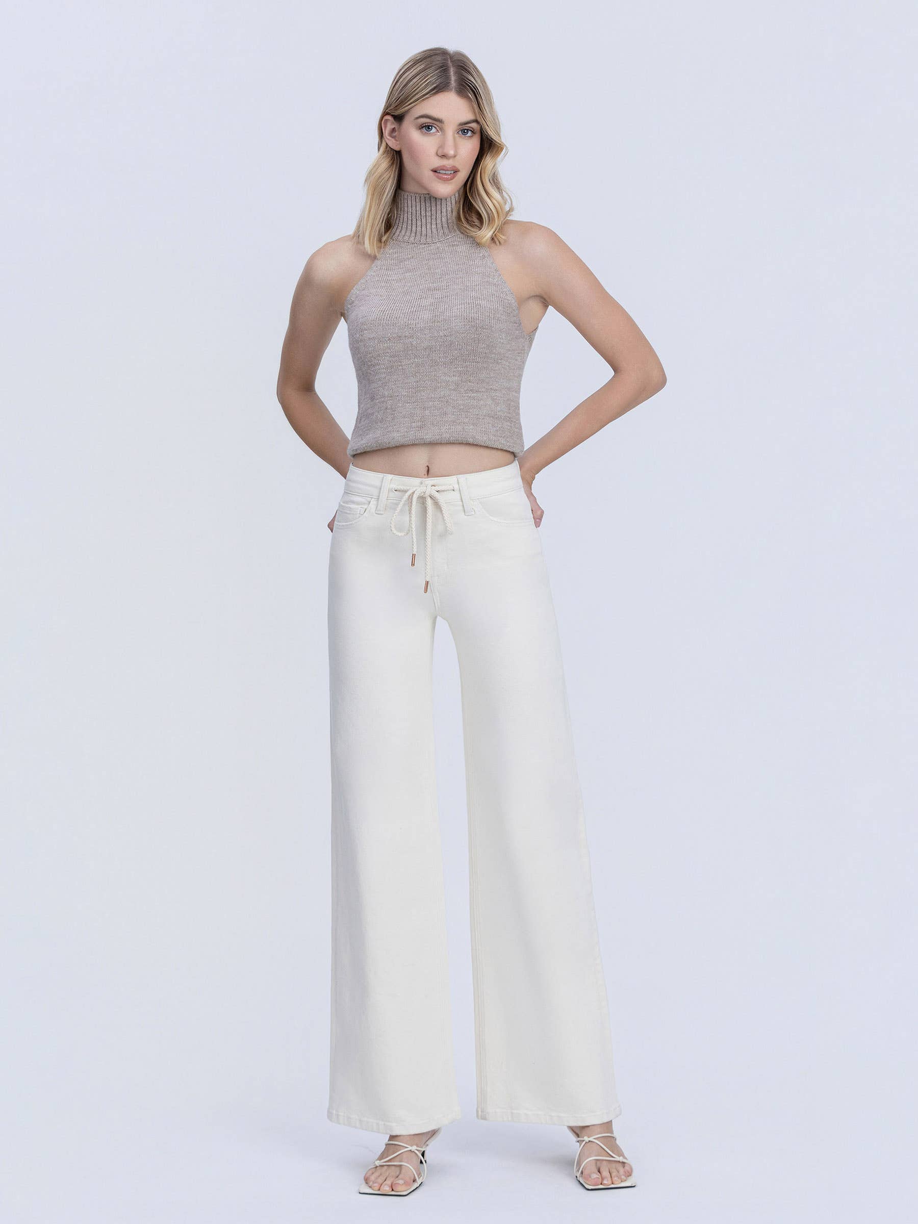 HIGH RISE NATURAL COLOR DRAWSTRING WIDE LEG