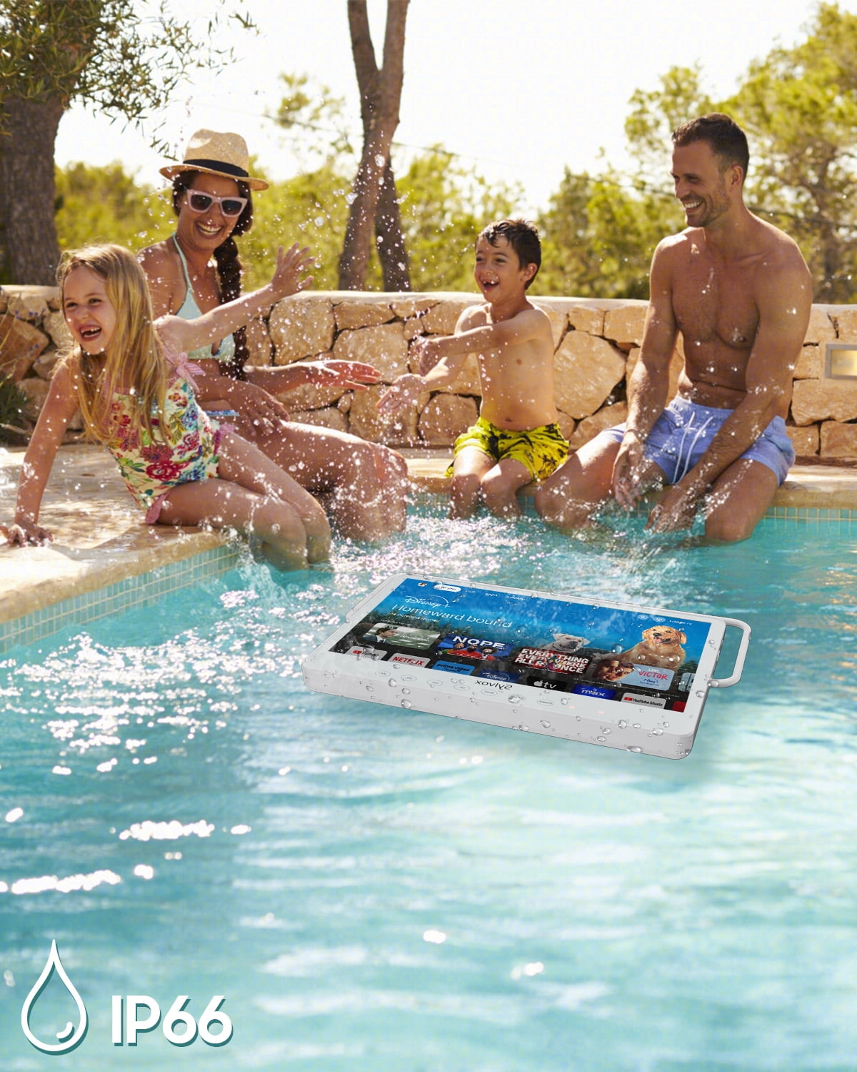 Sylvox Waterproof Portable TV,15.6Smart Google TVs with 1080P,4-6H Play Time,IP66 Waterproof,12 Volt Television with Voice Remote for RV Camping