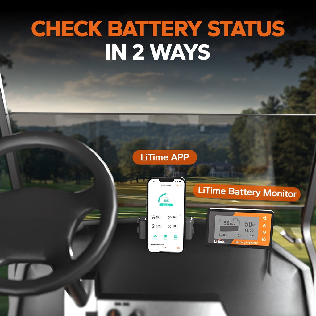 Litime 48V(51.2V) 100Ah Golf Cart Lithium Battery, up to 5kW Motor, Perfect for Golf Carts, Instead of AGM, SLA Batteries, Bluetooth & Low-Temp Protection-Includes Charger, Monitor (Without Bracket)