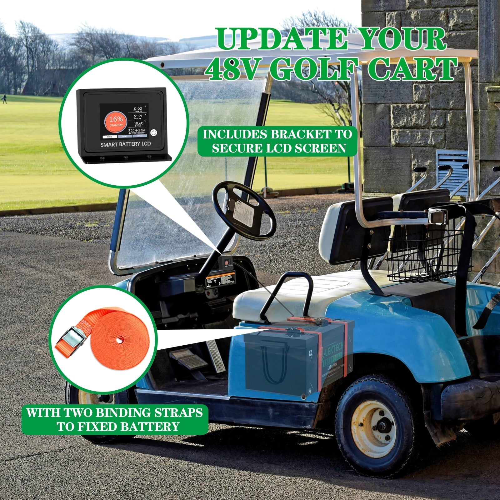 48V 100Ah Lithium Golf Cart Battery with Charger, Touch Monitor & Mobile APP, Built-in 200A BMS, Perfect for Golf Cart, RV, Solar
