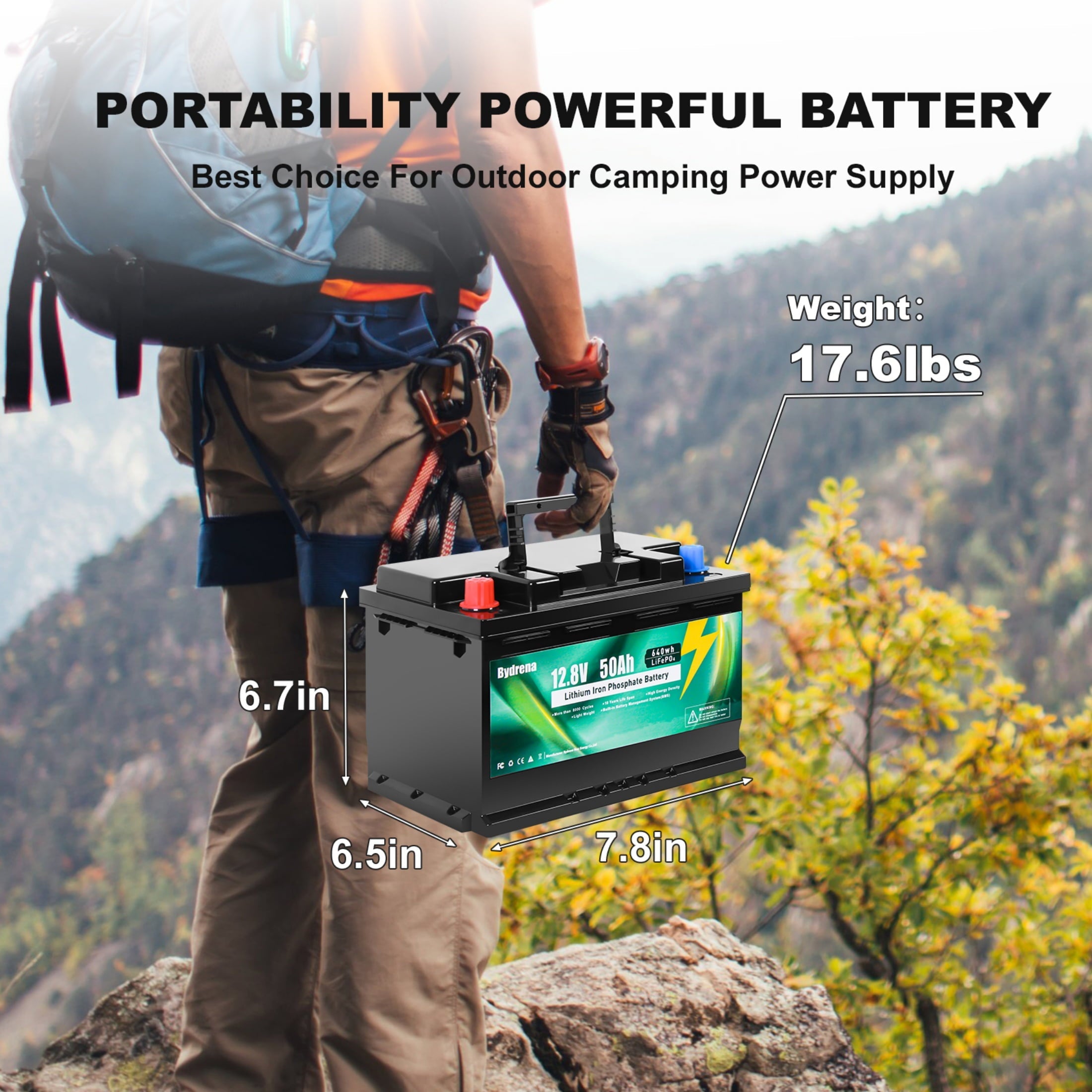 12V 50Ah LiFePO4 Battery 640wh Lithium Iron Phosphate Battery for Boat Marine Trolling Motor Camping