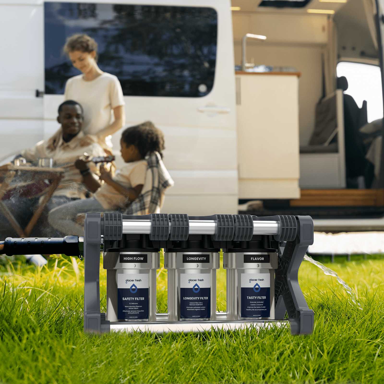 GLACIER FRESH RV Water Filtration System with 0.2 micron Water Filter, 3-Stage Premium Filtration, Compact 5 inch Filter, for RVs, Campers and Boats