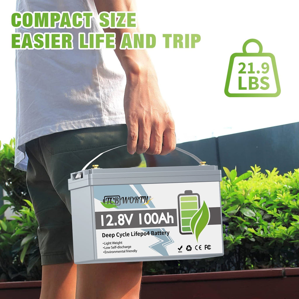 12V 100Ah LiFePO4 Lithium Battery,100A BMS,TCBWORTH Group 31 Battery for RV,Solar,Marine,Camping,Trolling Motor,off-Grid,Backup Power,Motorhome,15000+Deep Cycles