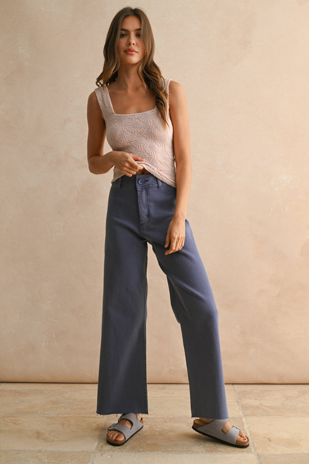 Brown Straight Leg Wide Denim