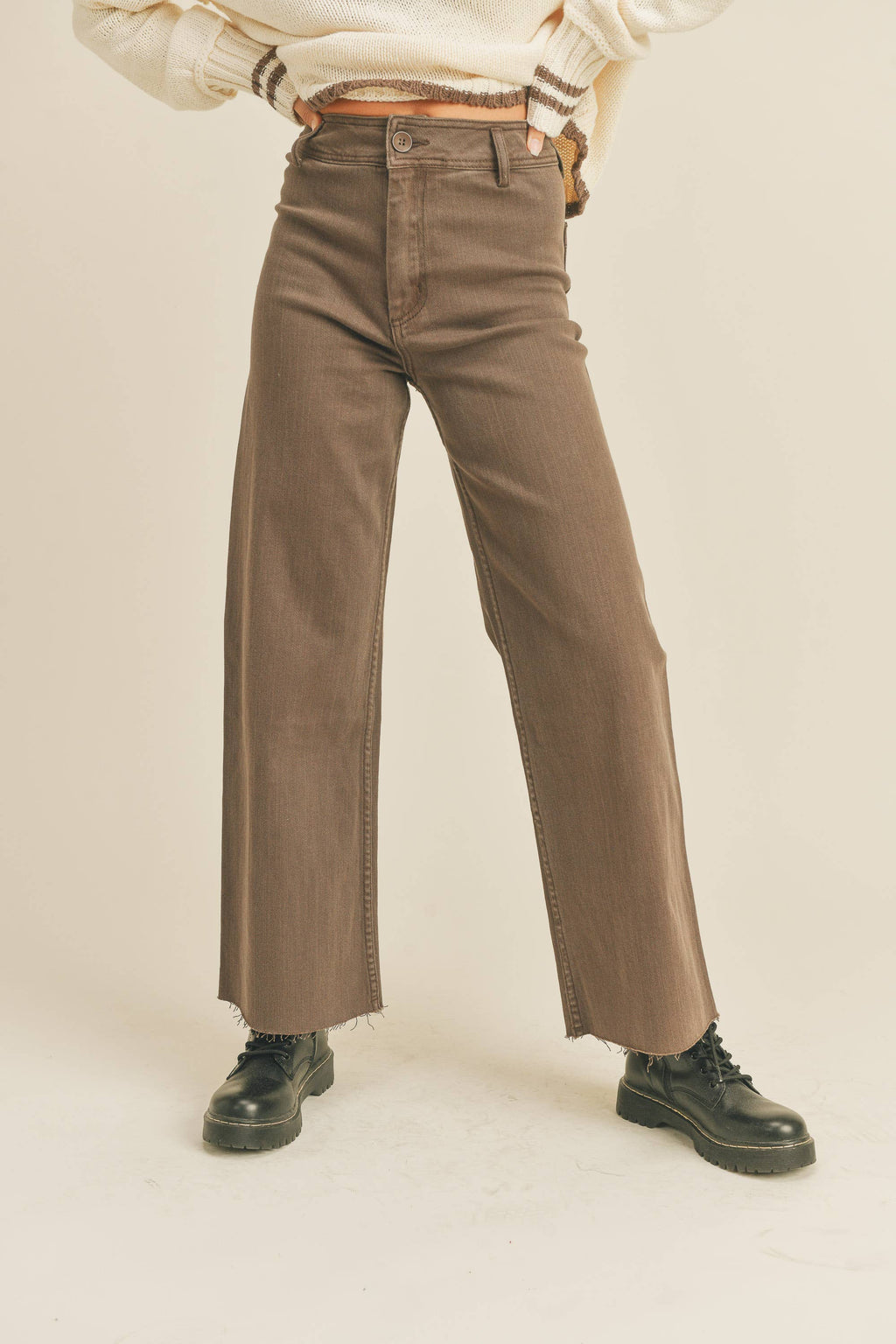 Brown Straight Leg Wide Denim