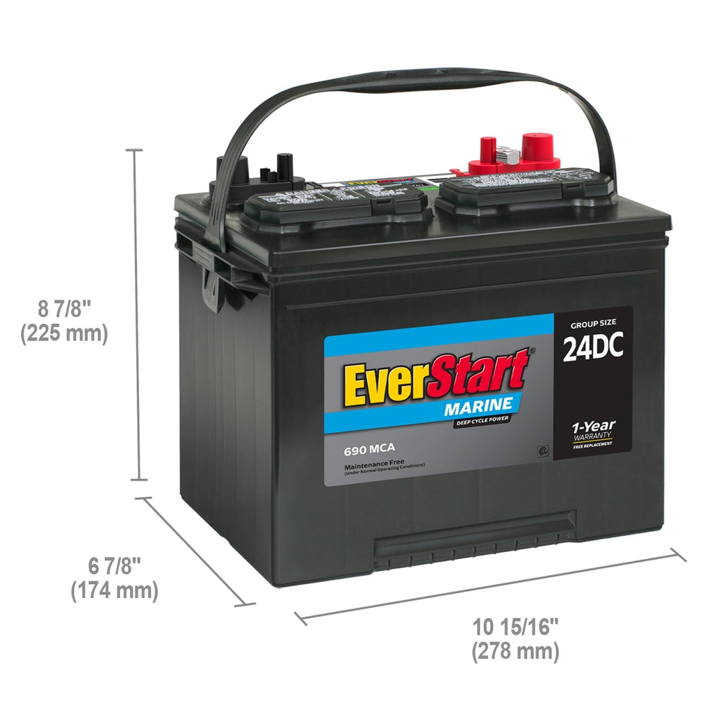 (2 pack) EverStart Lead Acid Marine & RV Deep Cycle Battery, Group Size 24DC 12 Volt, 690 MCA*