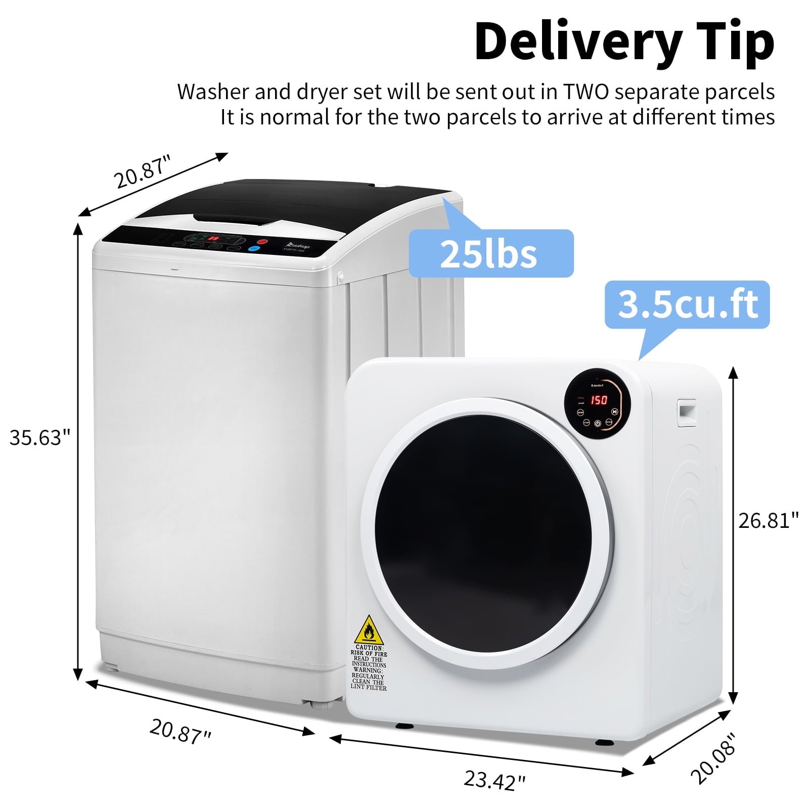 Ktaxon 17.8LBS Full Automatic Washing Machine and 3.5CuFt Portable Clothes Dryer Set, Compact Laundry Washer and Dryer Combo Set with Stainless Steel Inner Tub, for Apartment, Dorms, Home