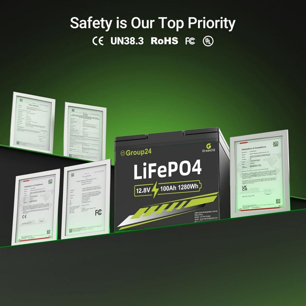 ‎GreenOE 12V 100Ah LiFePO4 Battery Group 31 with Built-in 100A BMS, 15000 Deep Cycles Rechargeable Lithium Battery Prefect for Solar System, Rvs, Marine, Vans, Trailer,Trolling Motor, Backup, 1 Pack