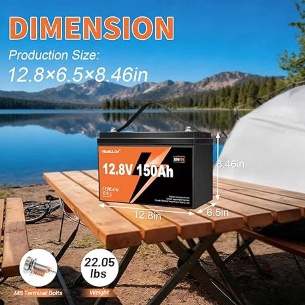 12V 150Ah LiFePO4 Lithium Battery Built-in 100A BMS 1920Wh 15000+ Deep Cycle Rechargable Low Temp Cut Off Battery for Camping, Solar, RV, Marine, Off-Grid Applications