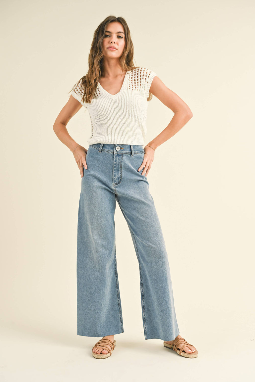 Brown Straight Leg Wide Denim